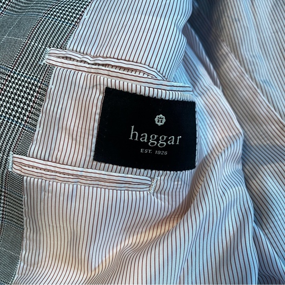 Haggar Men's 42S Plaid Windowpane Blazer Contrast Stitching Preppy Academia - Picture 11 of 15